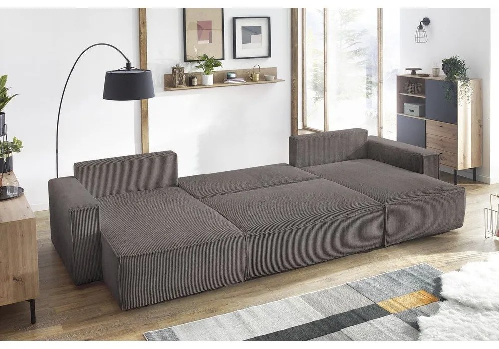 Tmavosivá menčestrová rozkladacia rohová pohovka do "U" Nihad – Bobochic Paris