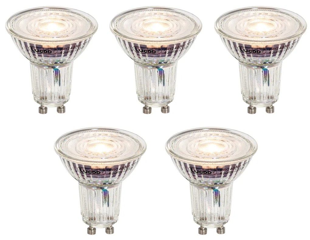 Sada 5 stmievateľných čírych LED žiaroviek GU10 50mm 4.9W 430 lm 2700K