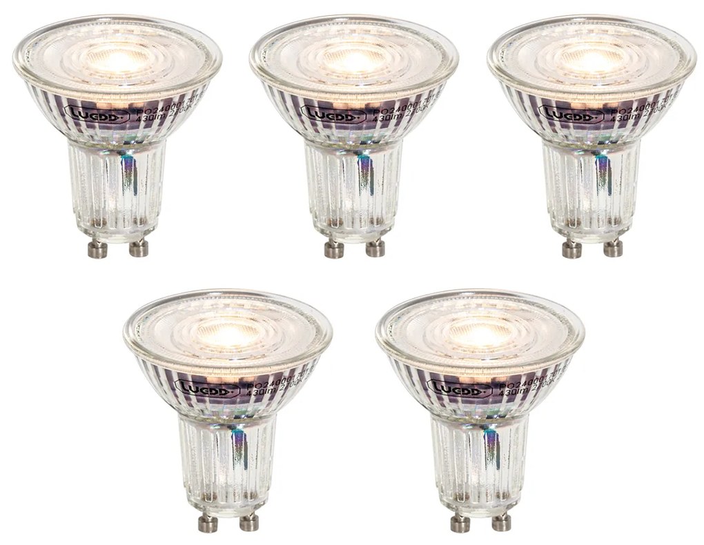 Sada 5 stmievateľných LED žiaroviek GU10 50 mm číra 4,9 W 430 lm 2700 K