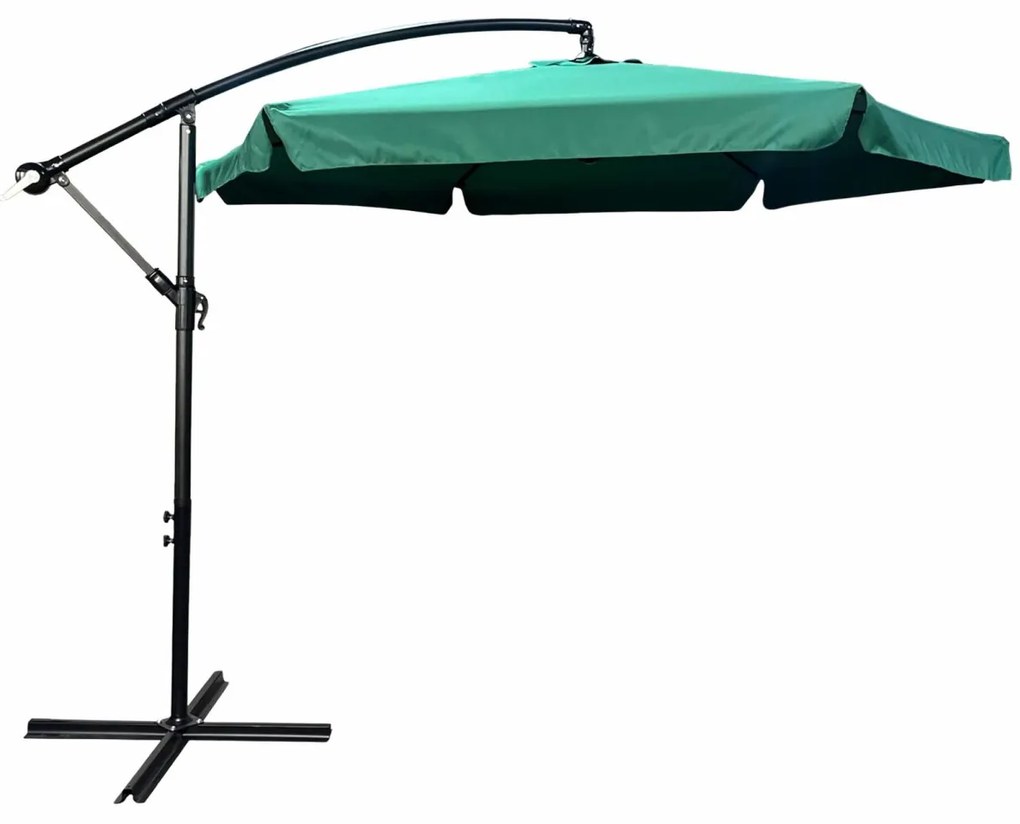 Záhradný slnečník CYNIA s bočnou nohou 300 cm tmavozelený