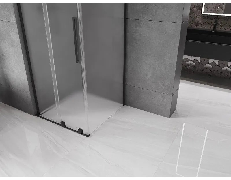 Mexen Velar L, sprchový kút s posuvnými dverami 100 x 100 cm, 8mm sklo námraza, čierna matná, 871-100-100-33-70