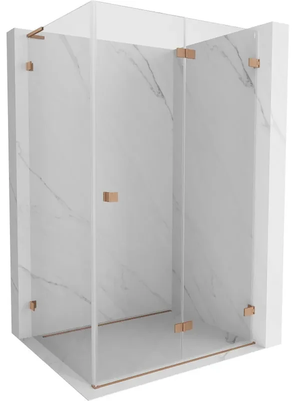 Mexen Lunar-F L, pravý sklápací sprchový kút 95 x 80 cm, 8mm číre sklo, profil medená matná, 836L-095-080-65-00-P