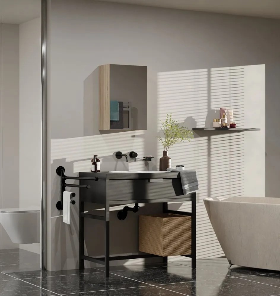 Závesná kúpeľňová skrinka POLA 40 cm so zrkadlom dub sonoma