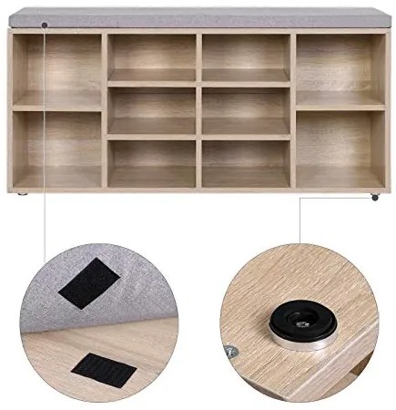 Lavička na topánky s priehradkami, čalúnené sedenie, 48x105x30cm