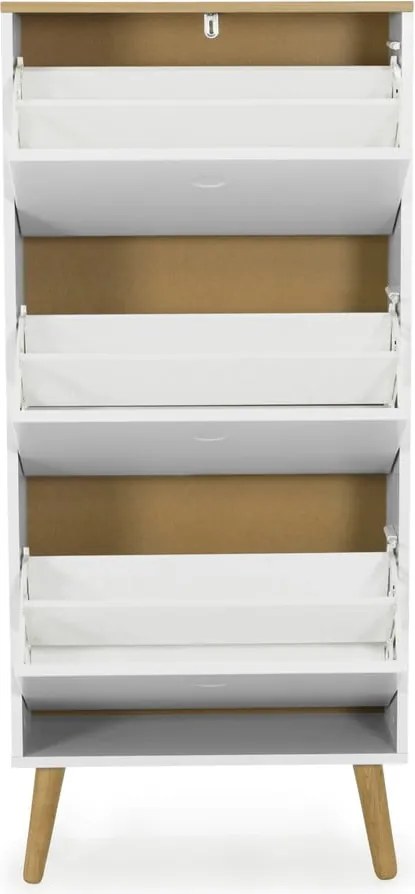 Biela skrinka na topánky s detailmi v dekore dubového dreva s 3 výkopy Tenzo Dot