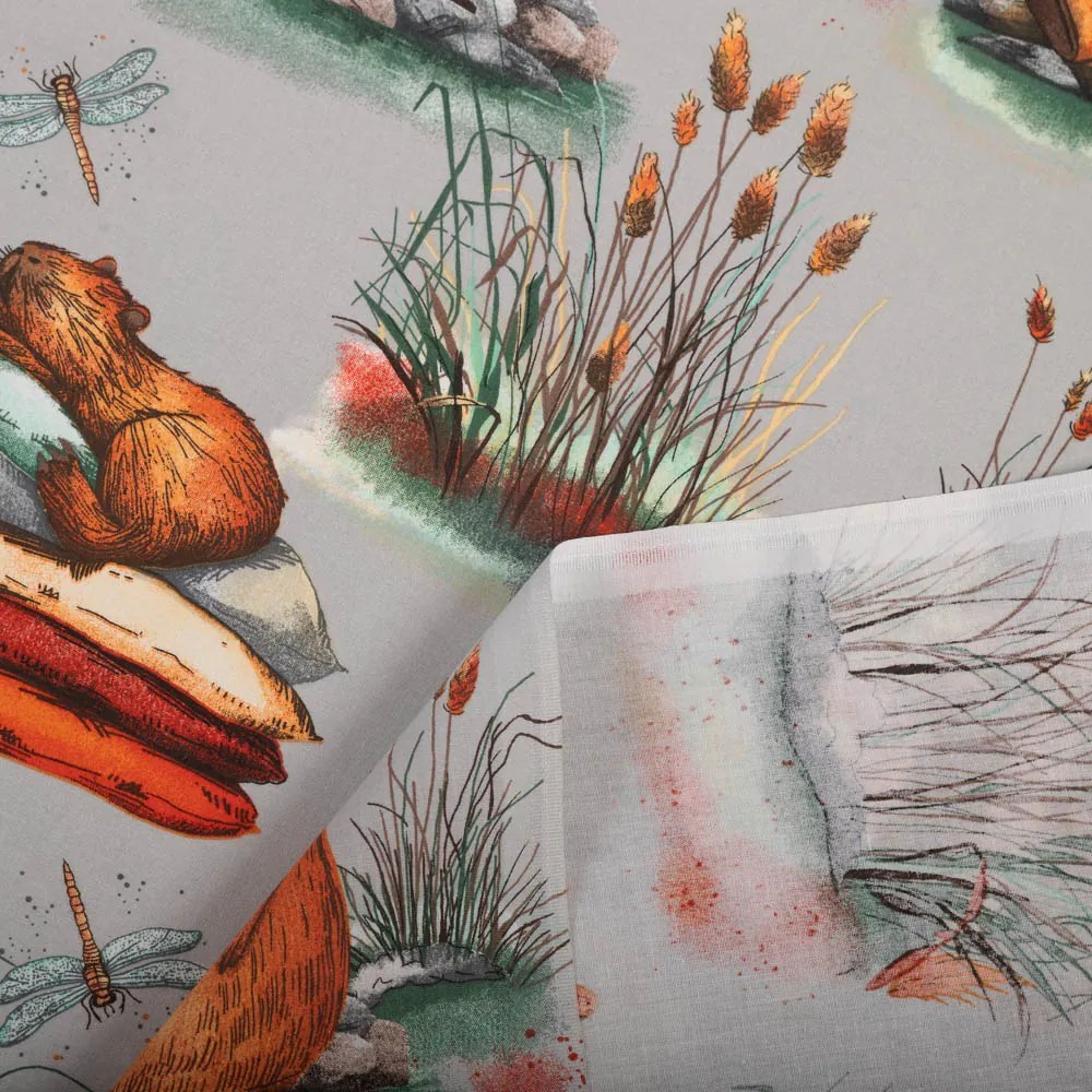 Biante Detský bavlnený záves Sandra SA-711 Kapybary na sivom 150x240 cm