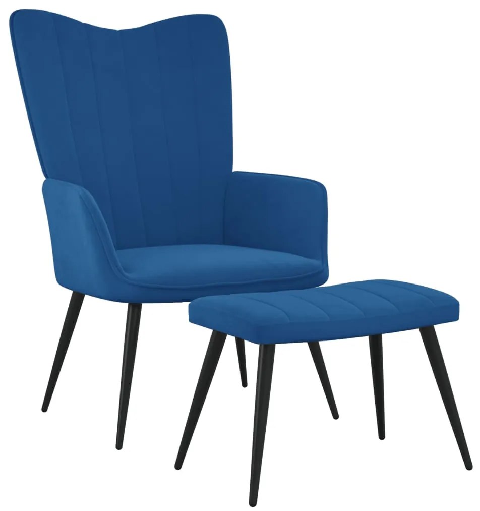 vidaXL Relaxačné kreslo s podnožkou, modré, zamatové