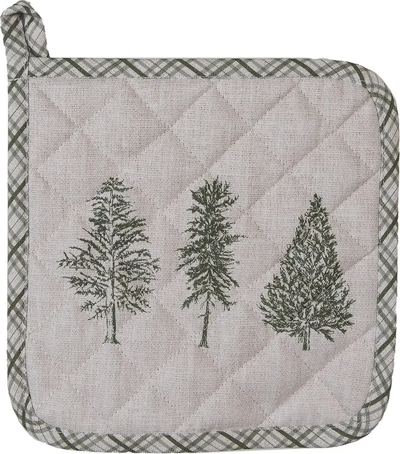 Béžová bavlnená chňapka - podložka so stromčekmi Natural Pine Trees - 20*20 cm