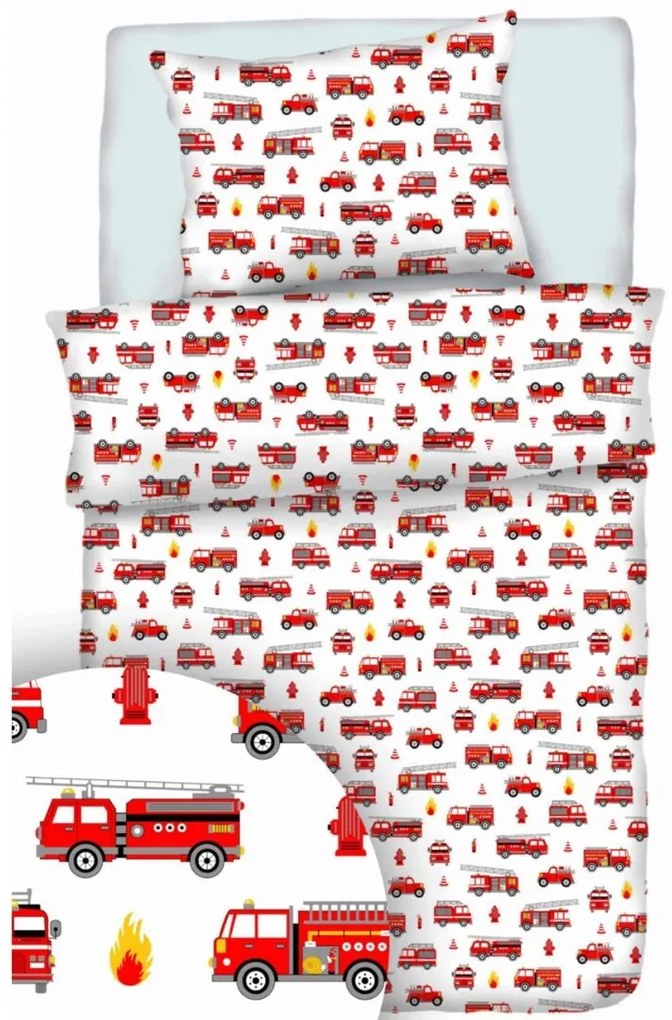 Obliečky bavlnené Hasiči TiaHome - 1x Vankúš 90x70cm, 1x Paplón 140x200cm