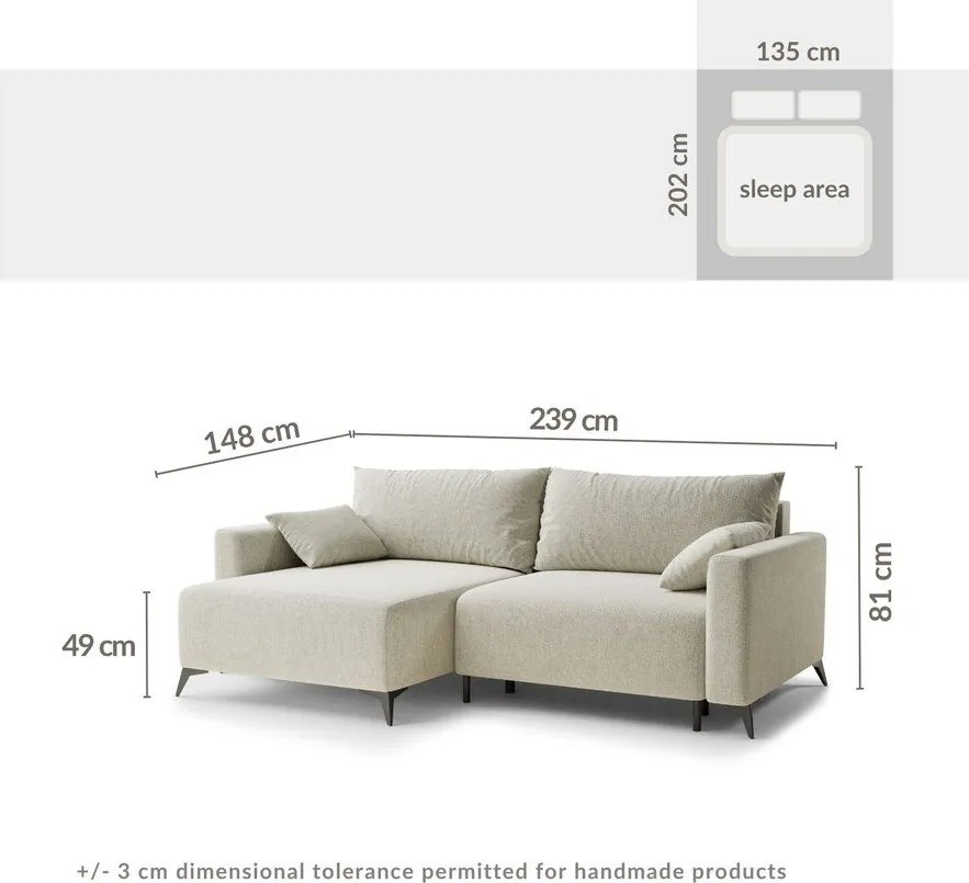 Béžová ženilková rozkladacia/s úložným priestorom rohová pohovka (ľavý roh/s leňoškou) Leon – Maison de Rêve