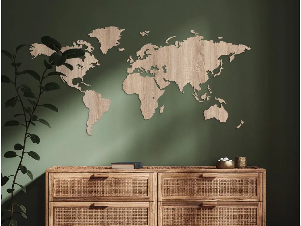 drevko Mapa sveta na stenu Rozmer obrazu: 42 x 86 cm, Farba dekorácie: Čierna