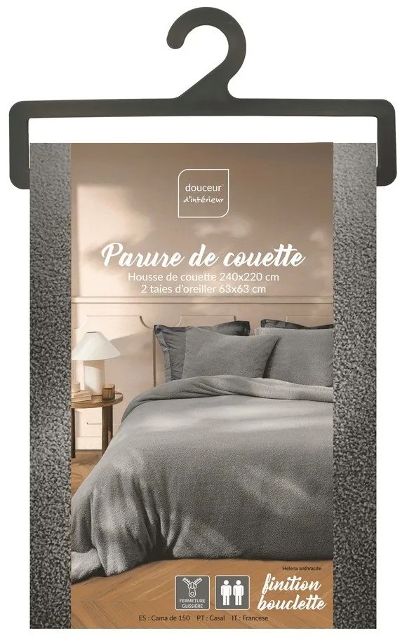 Antracitové obliečky na dvojlôžko/predĺžené z mikroplyšu 240x220 cm Helena – douceur d'intérieur