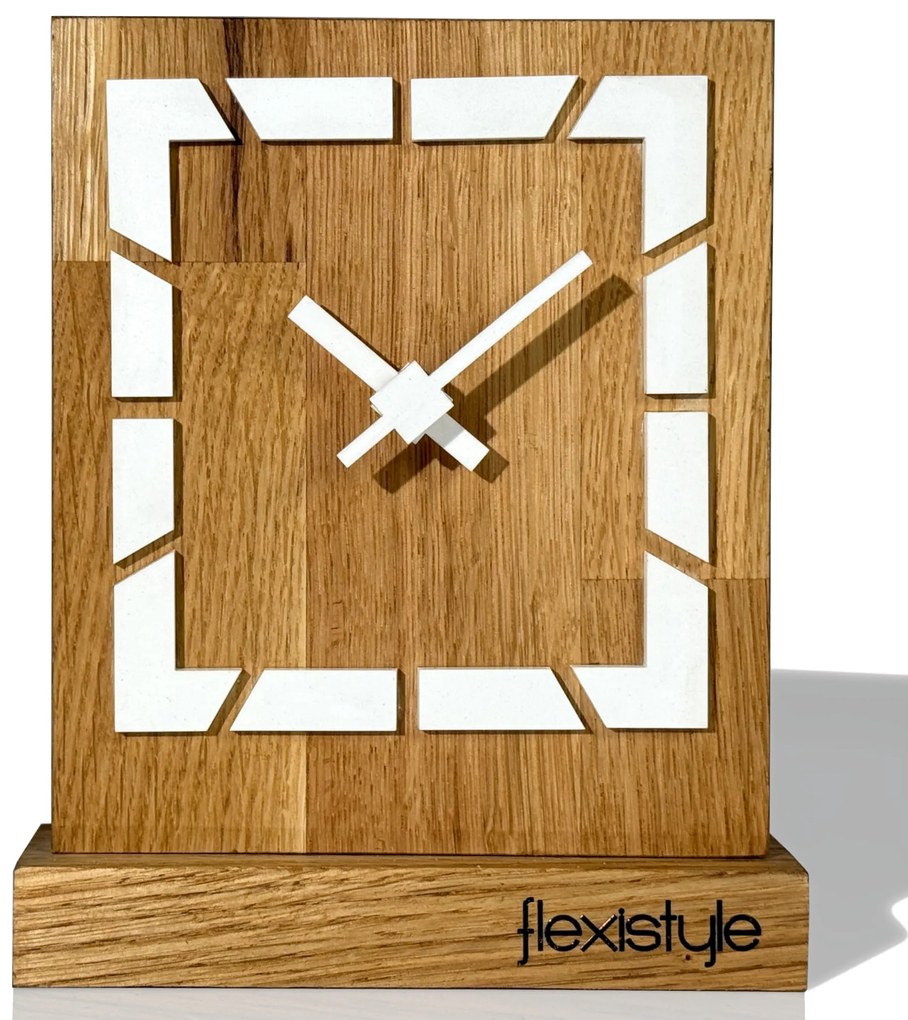 Dekorstudio Drevené stolové hodiny Square OAK - biele