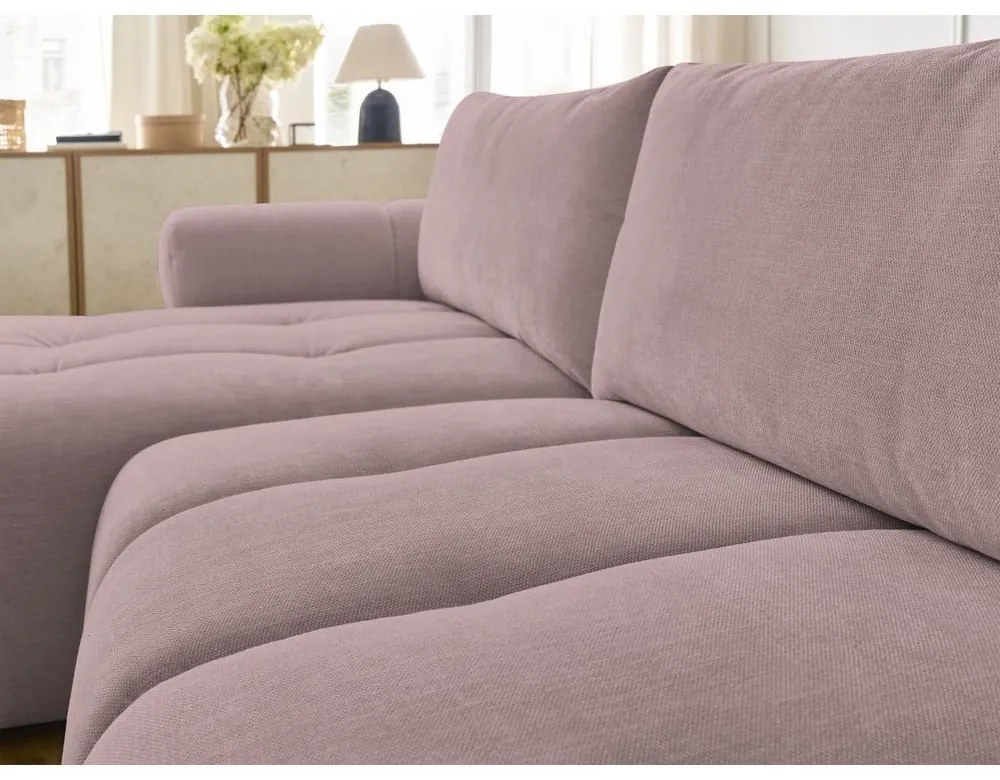 Ružová rozkladacia/s úložným priestorom rohová pohovka (ľavý roh/s leňoškou) Fuji – Bobochic Paris