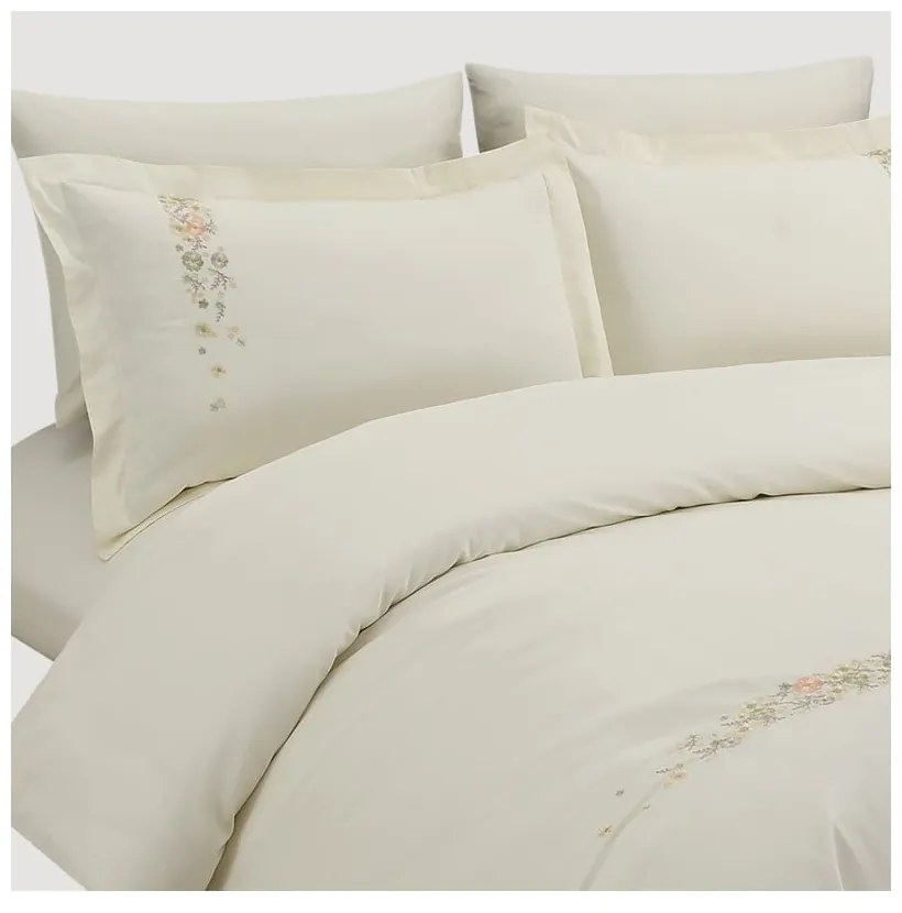 Krémové obliečky na jednolôžko z bavlneného saténu s plachtou/6-dielne 140x200 cm Maison Bloom – Mila Home Luxury