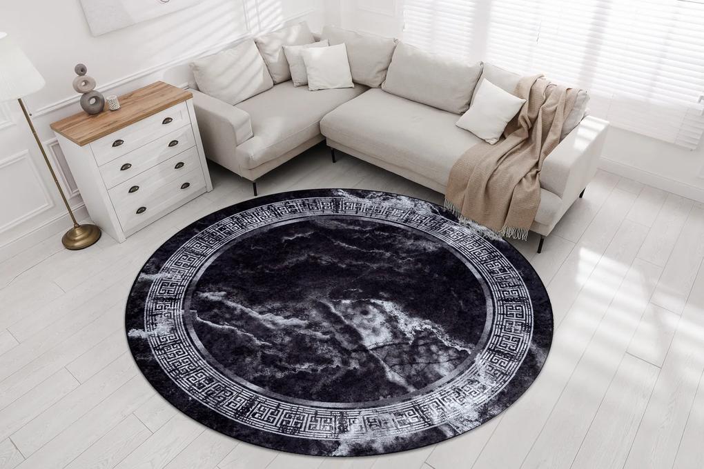 Prateľný koberec MIRO 51199.807 kruh Mramor, grécky - čierno / biely