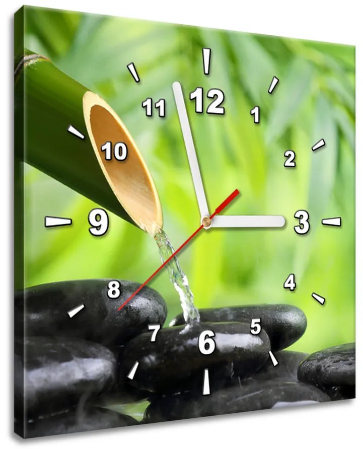 Gario Obraz s hodinami Bambusový pramienok a kamene Rozmery: 30 x 30 cm