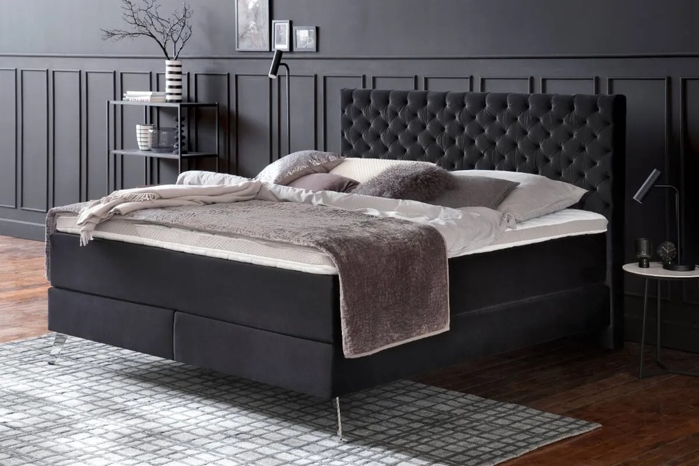 Boxspring posteľ oliver 200 x 200 čierna MUZZA