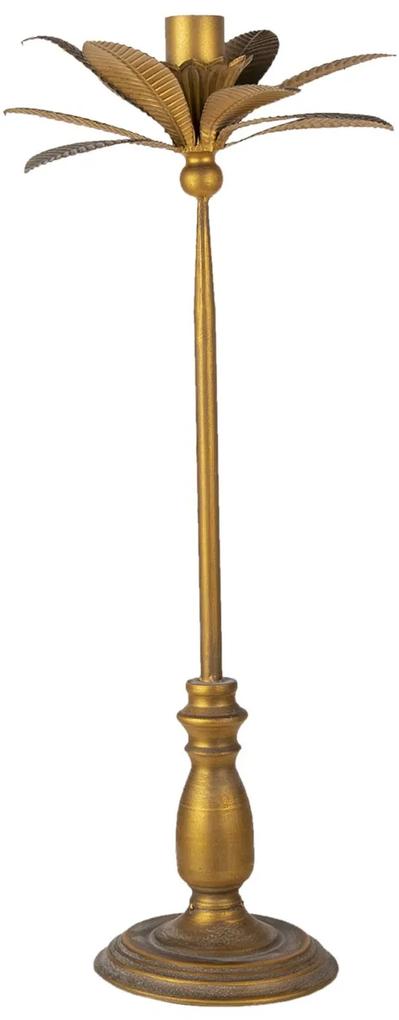 Kovový zlatý svietnik s patinou a listami Camila - Ø 30*70 cm