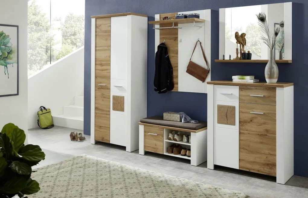 Predsieňová šatníková skriňa Materio, dub/biela