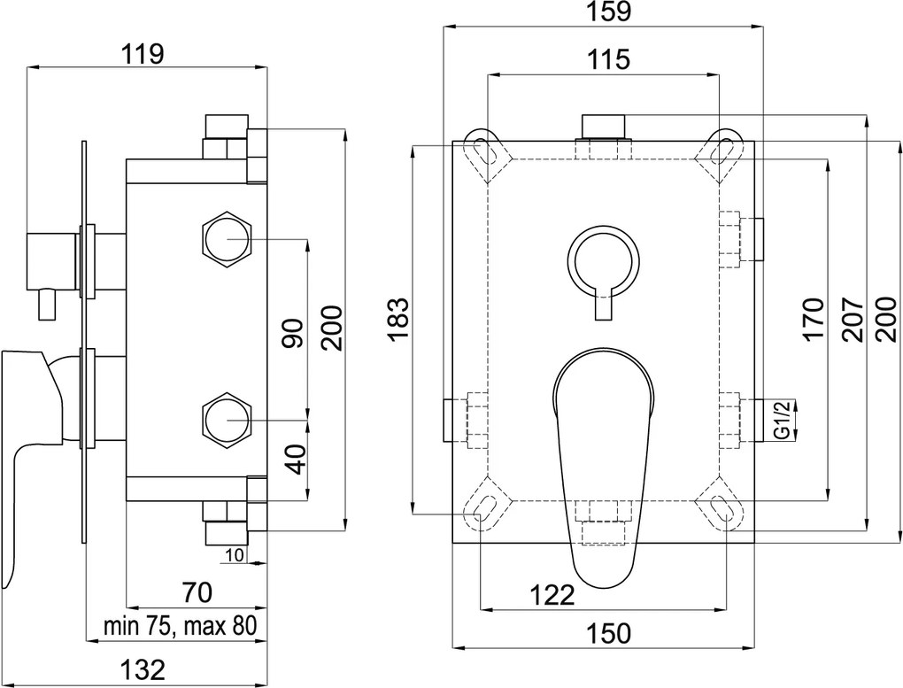 Novaservis Titania Smart, podomietková batéria s boxom 3 vývody, chrómová, BOX98051RX,0
