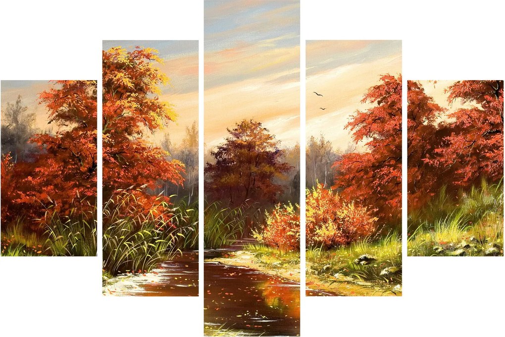 Obraz rieky v jesennej krajine, olejomaľba (150x105 cm)