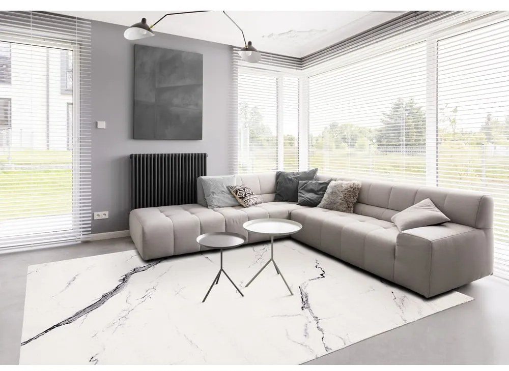 Krémovobiely vlnený koberec 133x180 cm Marble - Agnella