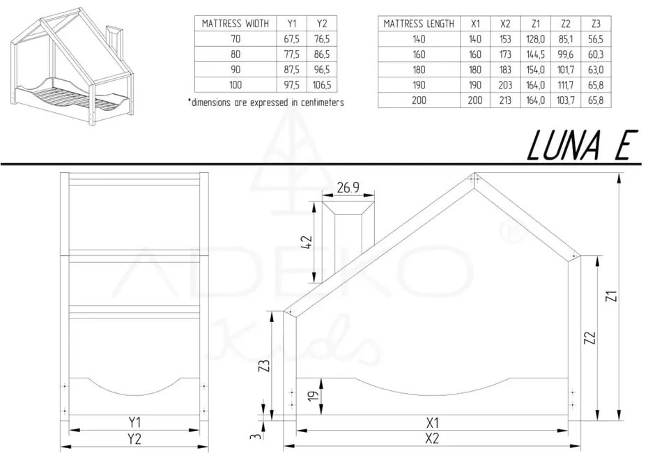 Domčeková posteľ z borovicového dreva Adeko Luna Elma, 90 x 160 cm