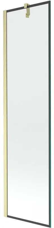 Mexen Next, 1-krídlová vaňová zástena 50 x 150 cm, 6mm číre sklo - čierny vzor, zlatá matná, 895-050-000-00-70-55