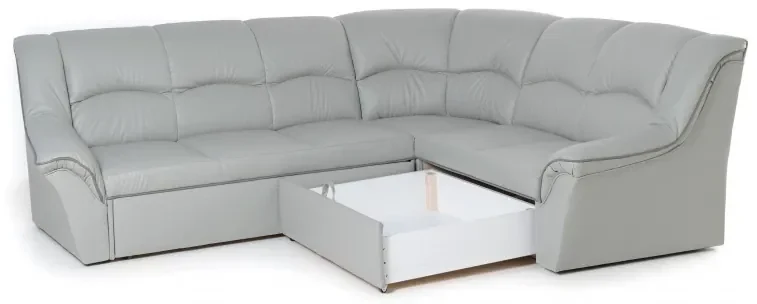 Kožená rohová sedacia súprava DUBAJ LUX XL II, Ľavá, tm. modrá (K-58)_biela (U-1)