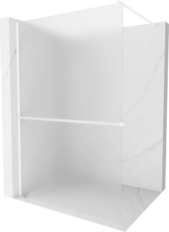 Mexen Kioto+, sprchová zástena Walk-In s poličkou a vešiakom 140 x 200 cm, 8mm sklo námraza, biely profil, 800-140-121-20-30