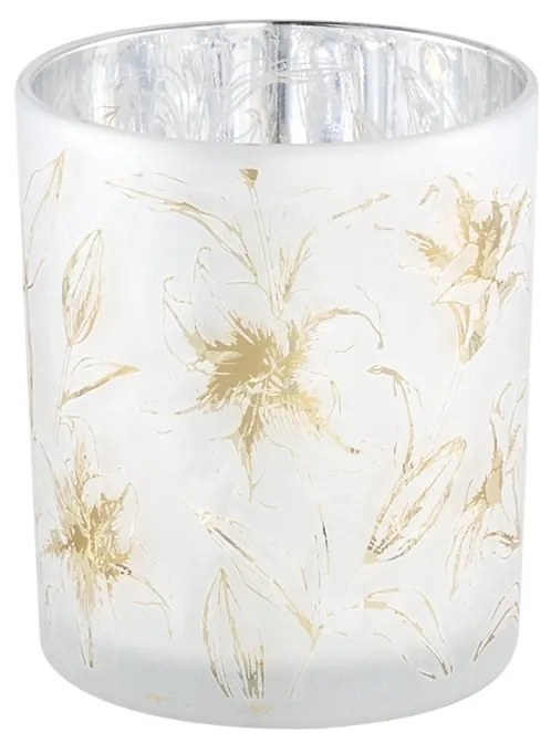 Biely sklenený svietnik AOLANI FLOWER, 10 cm