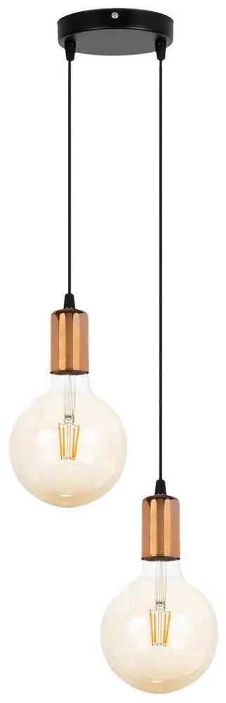 Luster na lanku MIROS 2xE27/60W/230V guľatý čierna/medená