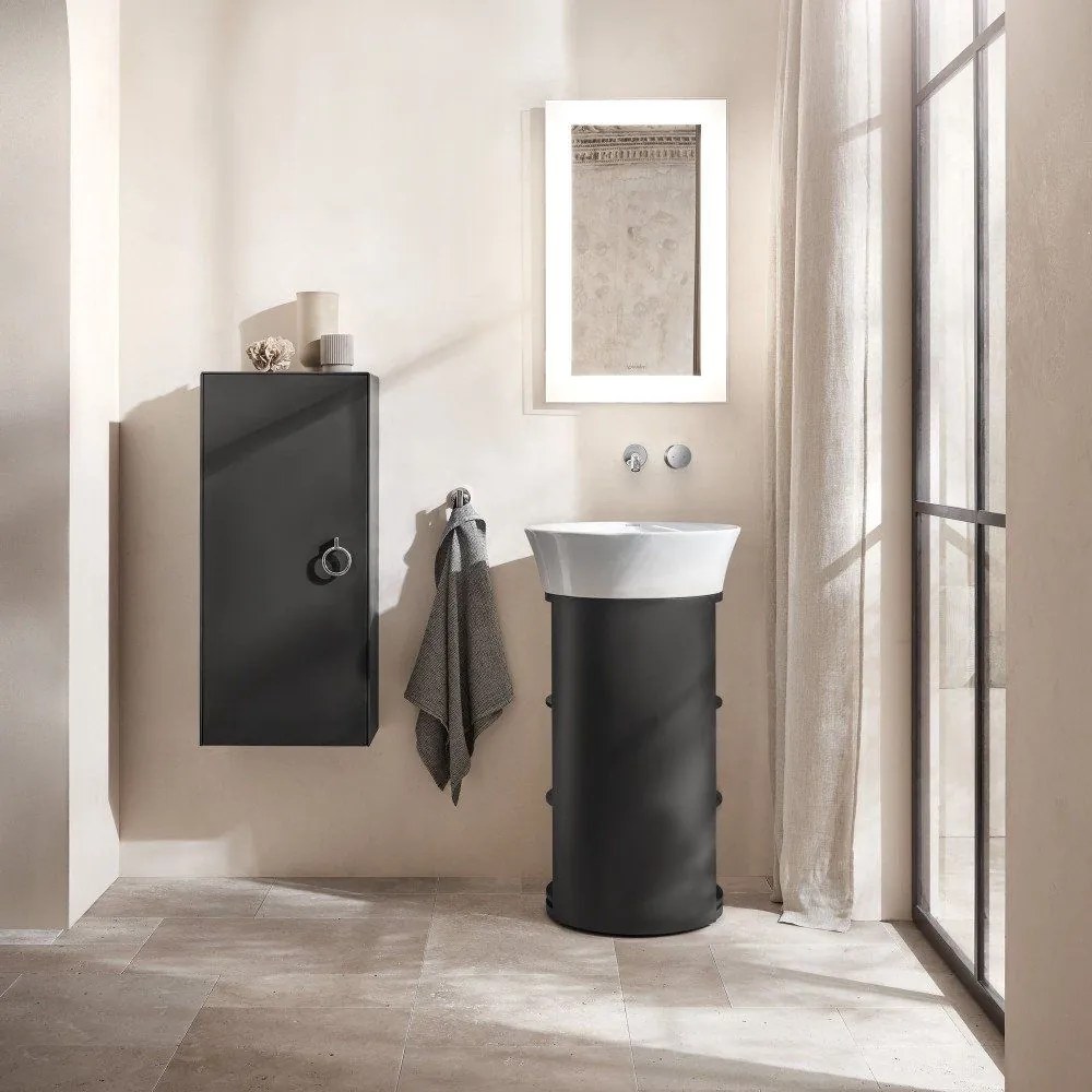 DURAVIT White Tulip závesná nízka skrinka, 1 dvierka, pánty vľavo, 400 x 240 x 880 mm, dub prírodný masív/grafit vysoký lesk, WT1323LH5H1