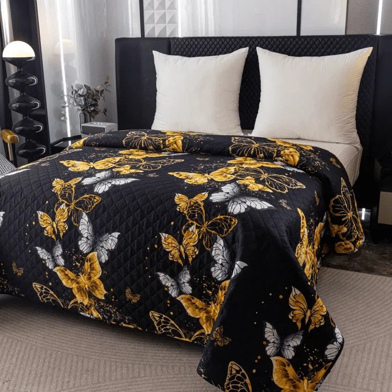 Prehoz na posteľ GOLD BUTTERFLY čierny Rozmer: 170 x 210 cm
