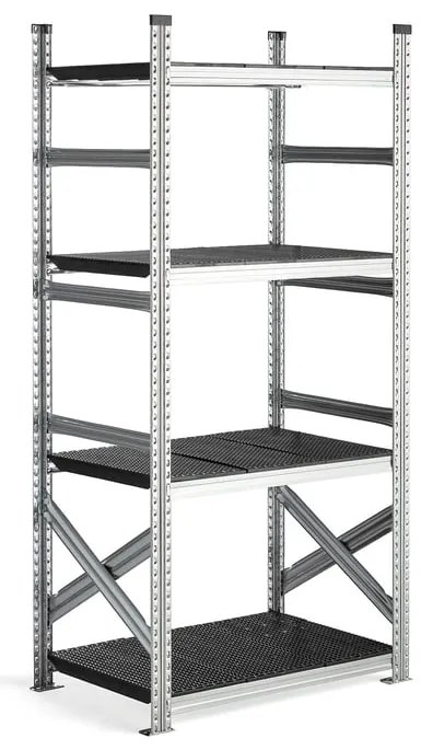 Regál TRANSFORM, základná sekcia, 1972x900x600 mm, čierny