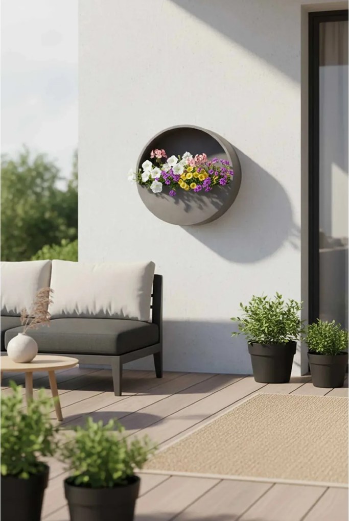 Kvetináč na stenu MURA, sklolaminát, Ø 50 cm, sivá