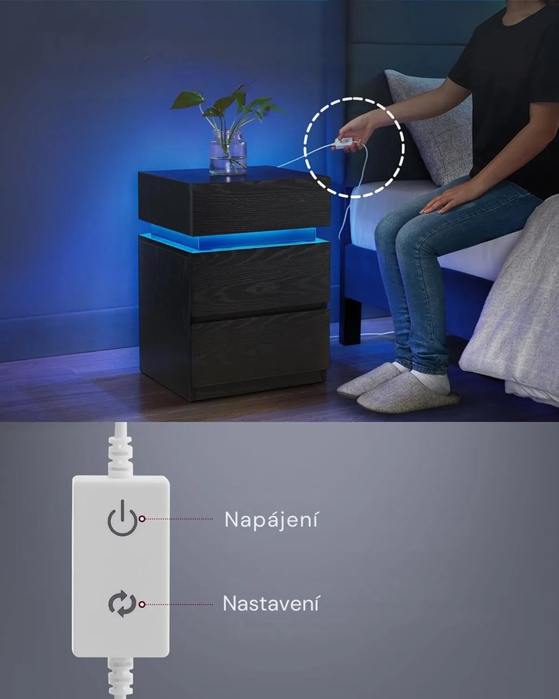 Noční stolek Vasagle s LED osvětlením Defro černý