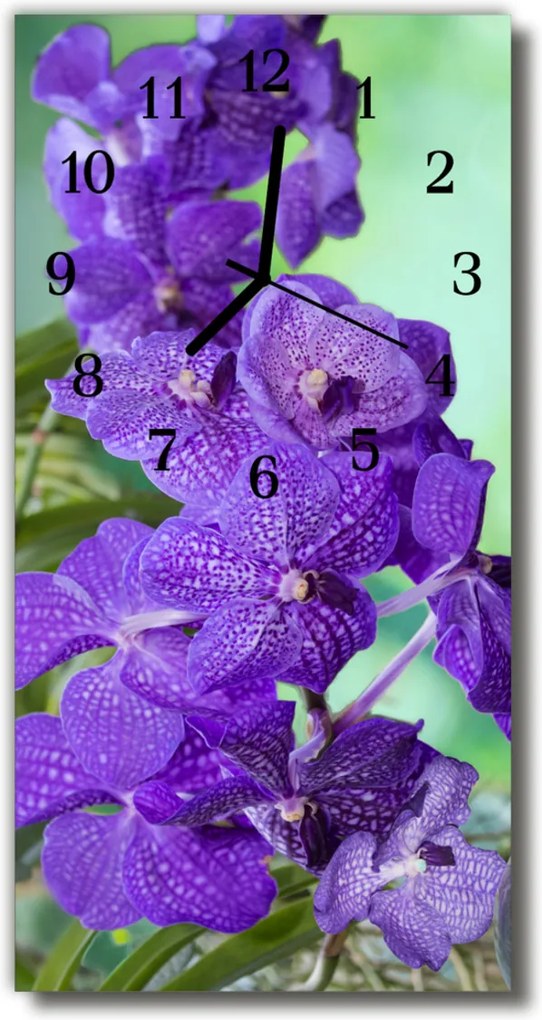 Sklenené hodiny vertikálne  fialové kvety