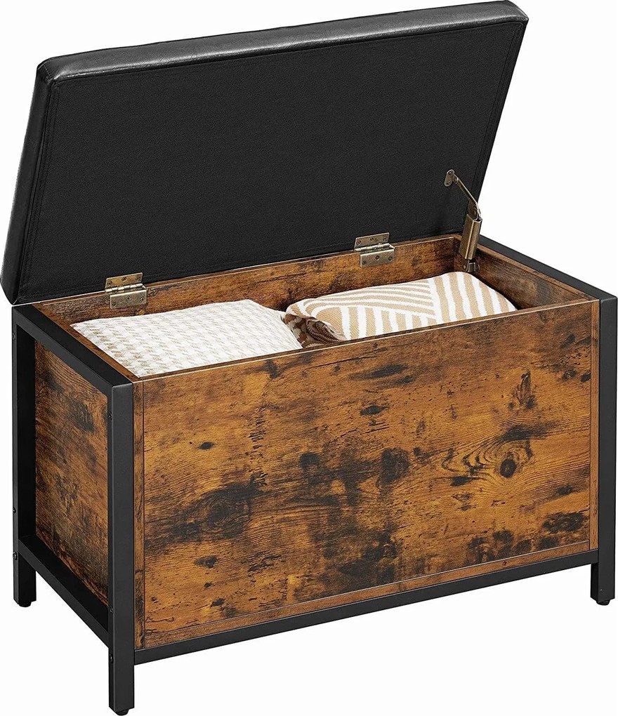 Lavica s úložným priestorom, truhlica, rustikálna hnedá, čierna