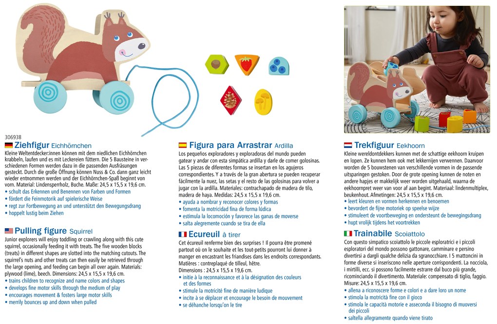 Ťahacia hračka s vkladacími tvarmi - veverička