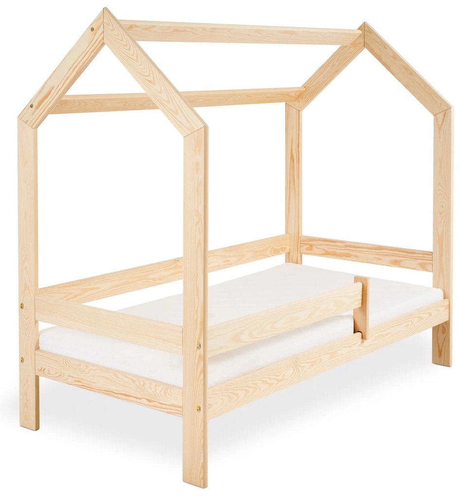 Detská posteľ DOMČEK D3 borovica 80 x 160 cm Rošt: S lamelovým roštom, Matrac: Matrac EASYSOFT 8 cm, Úložný box: S bielym úložným boxom