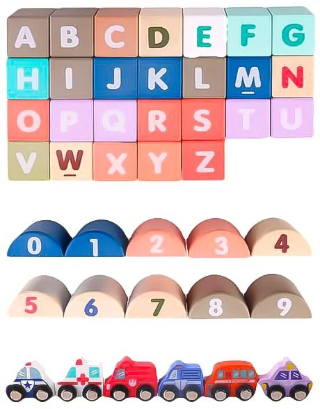 WELLHOX Drevené vzdelávacie bloky mesto s podložkou 115 ks