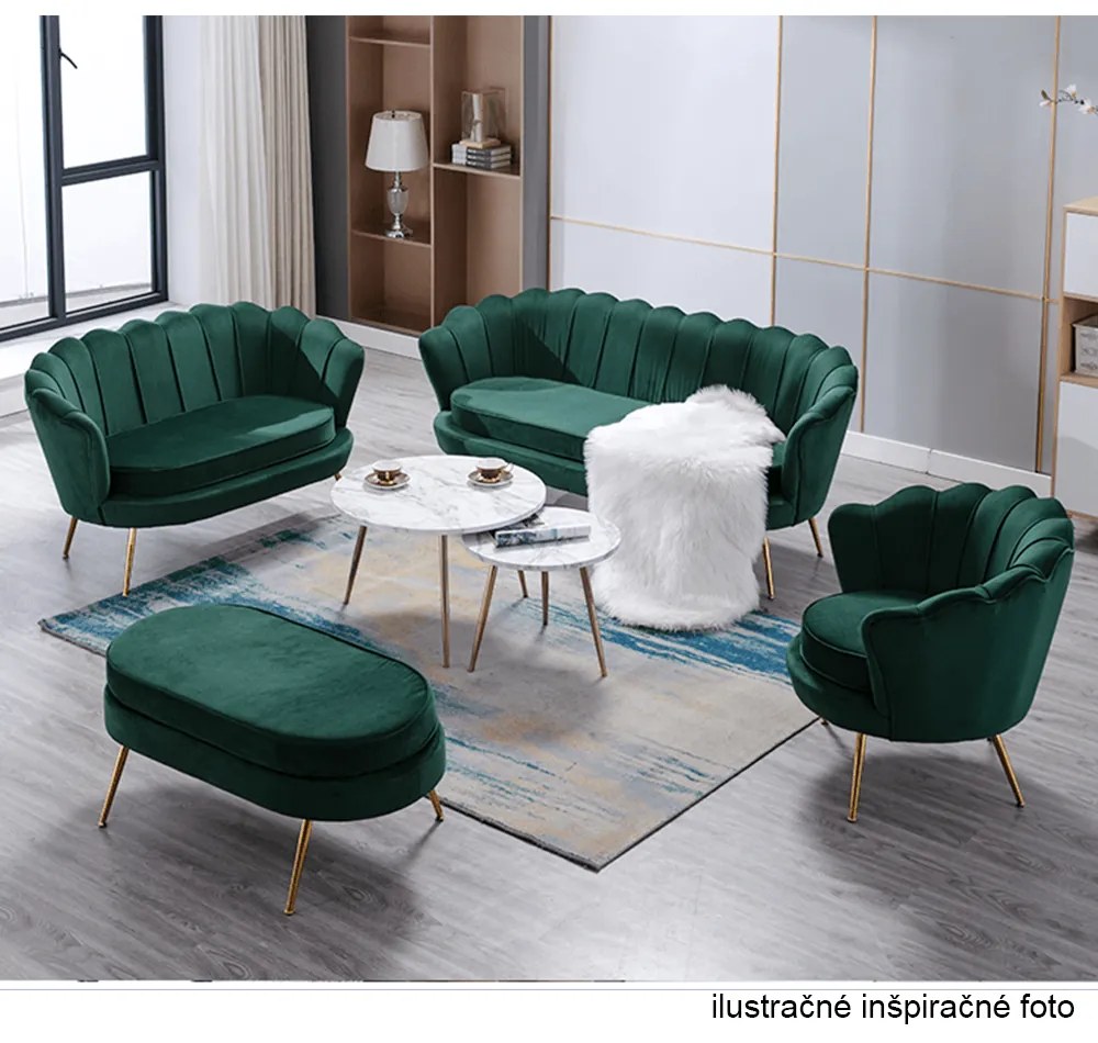 Lavica v štýle Art-deco, smaragdová Velvet látka/gold chróm-zlatý, NOBLIN