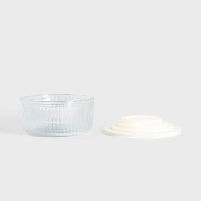 Sada sklenených nádob SCATOLA priesvitná s krémovým viečkom 744419 (4 ks)