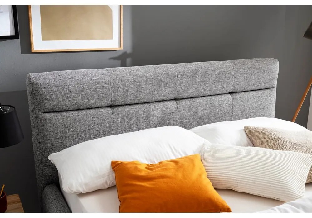 Sivá čalúnená dvojlôžková posteľ s úložným priestorom s roštom 160x200 cm Lotte – Meise Möbel