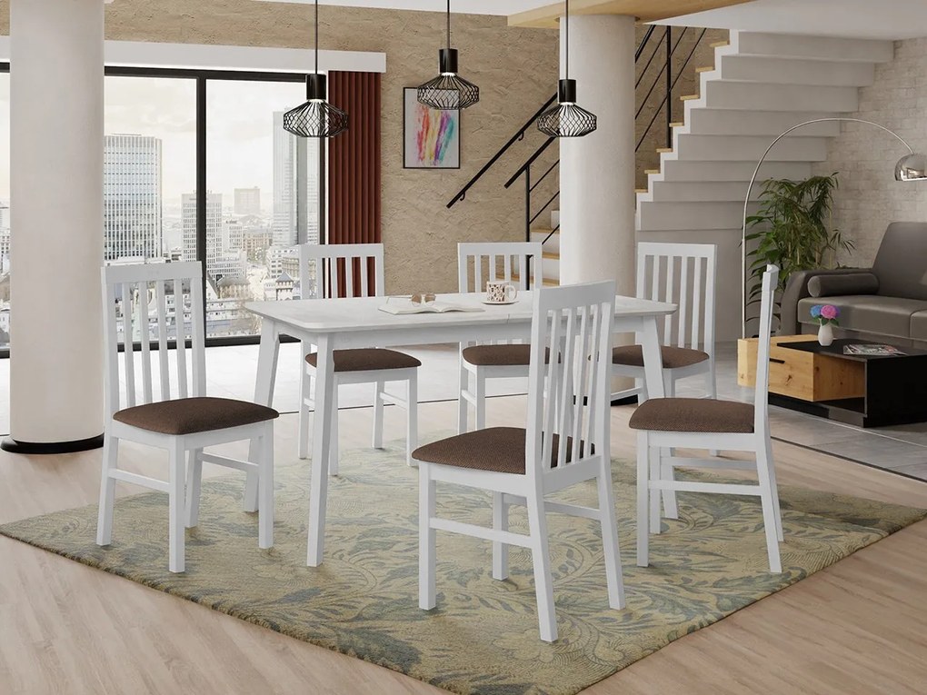 Rozkladací stôl so 6 stoličkami AL16, Morenie: biela, Poťahové látky: 26x - Kronos 22, Farby nožičiek: čierna