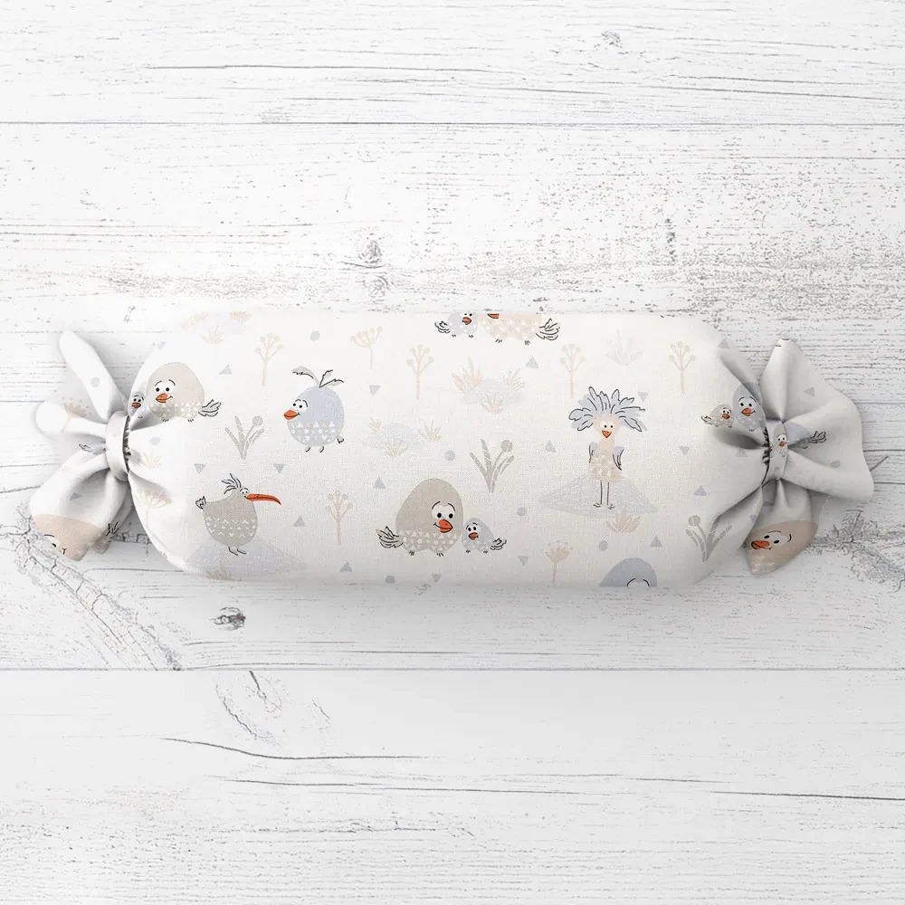 Biante Detský vankúš valec bonbon Sandra SA-614 Veselé vtáčiky na bielom 15x60 cm