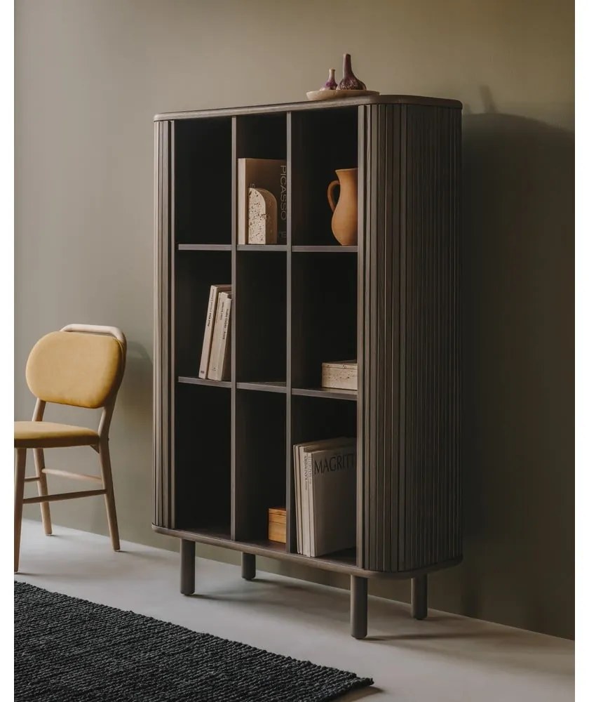 Tmavohnedá skrinka v dekore jaseňa s posuvnými dverami 110x140 cm Mailen – Kave Home