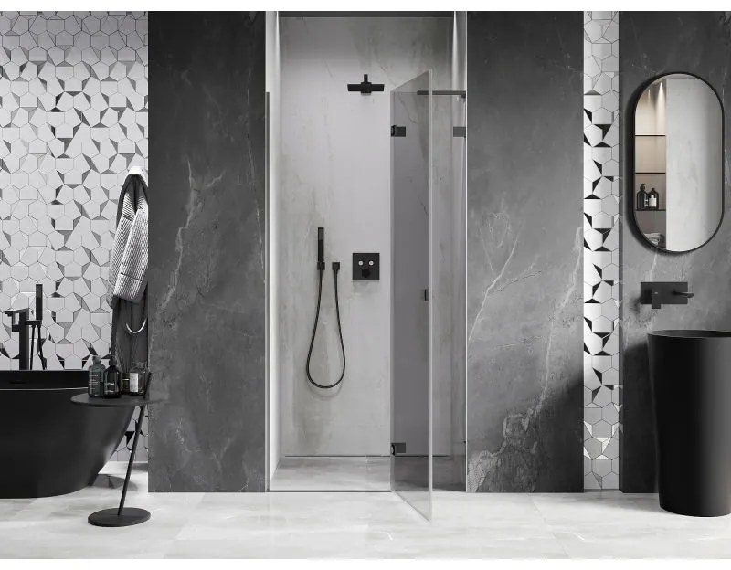 Mexen, Mexen Lunar L pravé otočné sprchové dvere 110 cm, transparentné, pištoľový kov - 834L-110-000-95-00-P